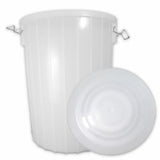 White plastic bucket with a lid on a white background
