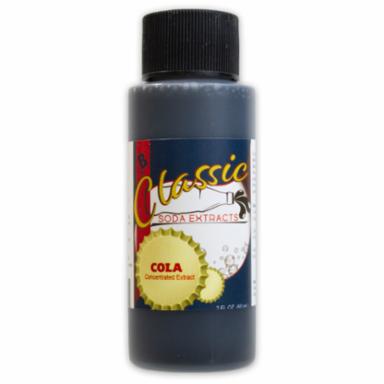 Bottle of cola extract with a label on a white background