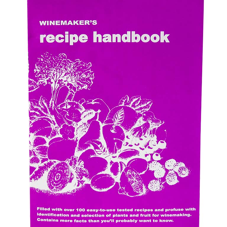 Book cover of 'Winemaker's Recipe Handbook' with purple background and white illustrations.
