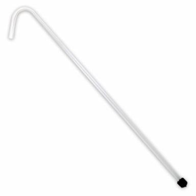 Plastic racking cane with a hook at one end on a white background