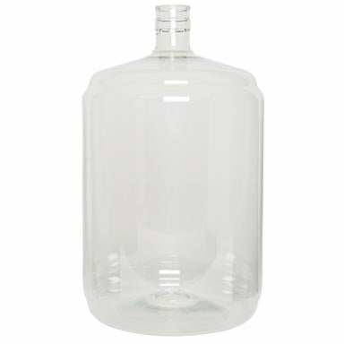 Clear plastic carboy on a white background