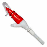 Red and white bottle filler on a white background