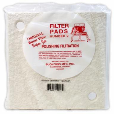 Filter pads in packaging with a label indicating brand and product details.