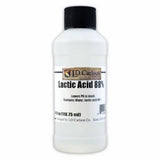 Bottle of Lactic Acid 88% with a black cap on a white background
