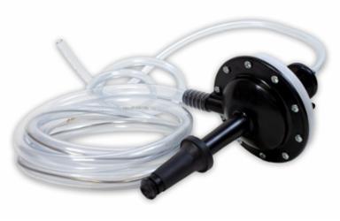 Black filler unit with white hose on a white background