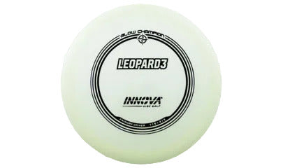 Disc golf disc with 'Leopard3' and 'Innova' branding on a transparent background