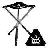 Black and silver folding stool with Dynamic Discs logo on a white background