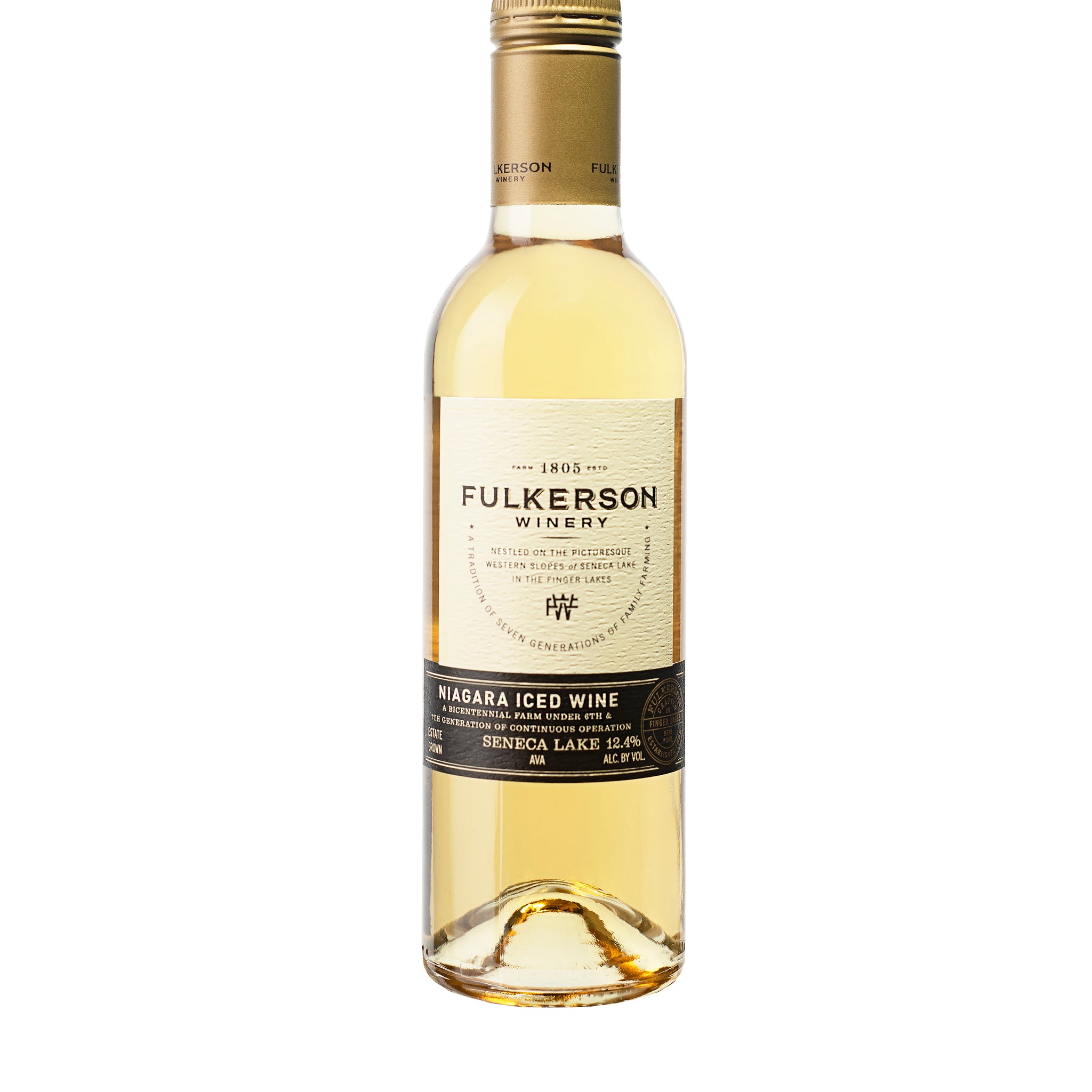 Fulkerson Winery bottle of Niagara Iced Wine on a white background