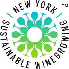 Logo for New York Sustainable Winegrowing with a green and blue design.