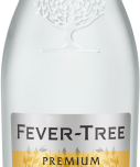 Fever-Tree tonic water bottle with gold cap and label on a white background