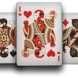Three playing cards with decorative suits with Marvel avengers on a white background