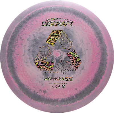 Pink and gray disc with colorful logo and text on a white background