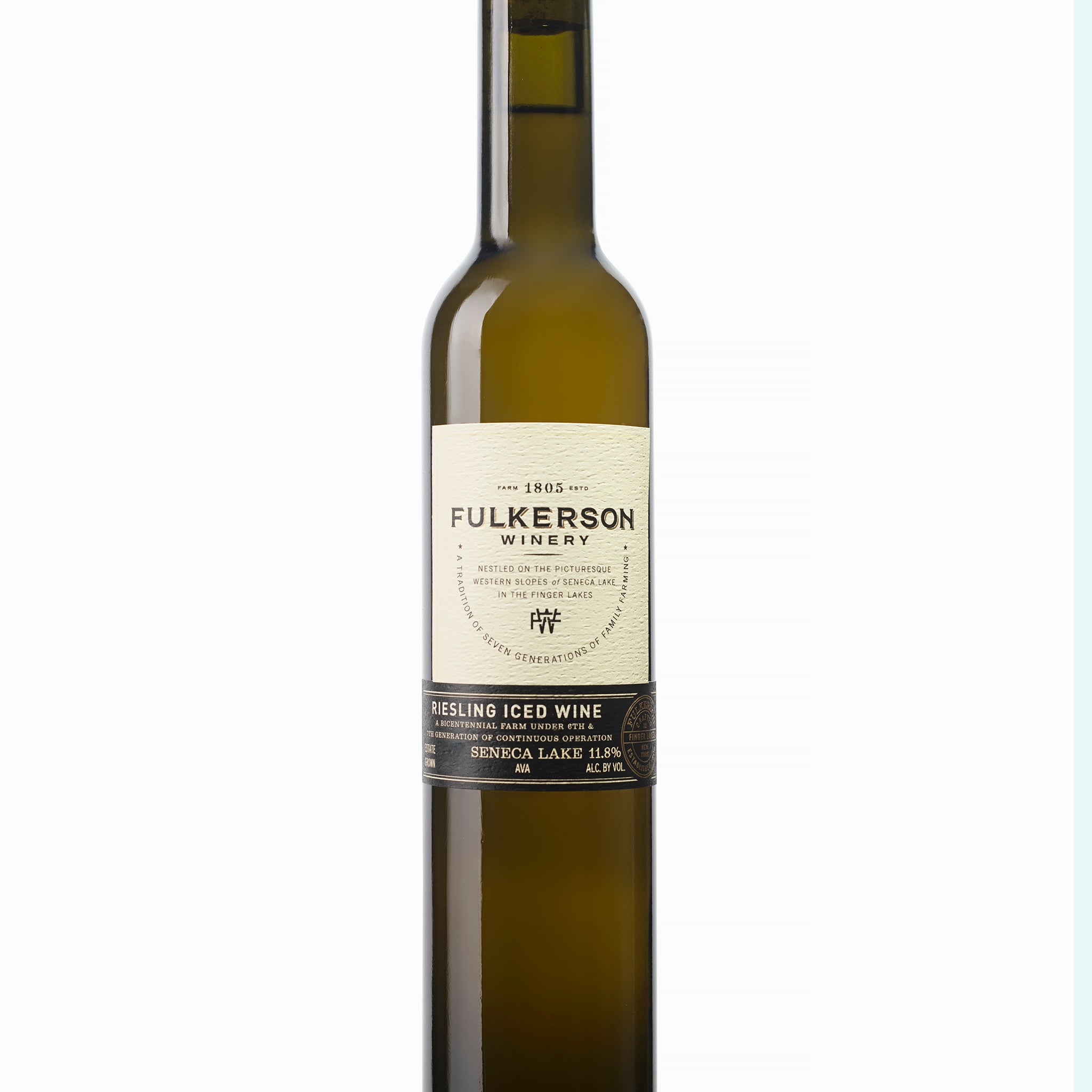 Bottle of Fulkerson Riesling Iced Wine on a white background