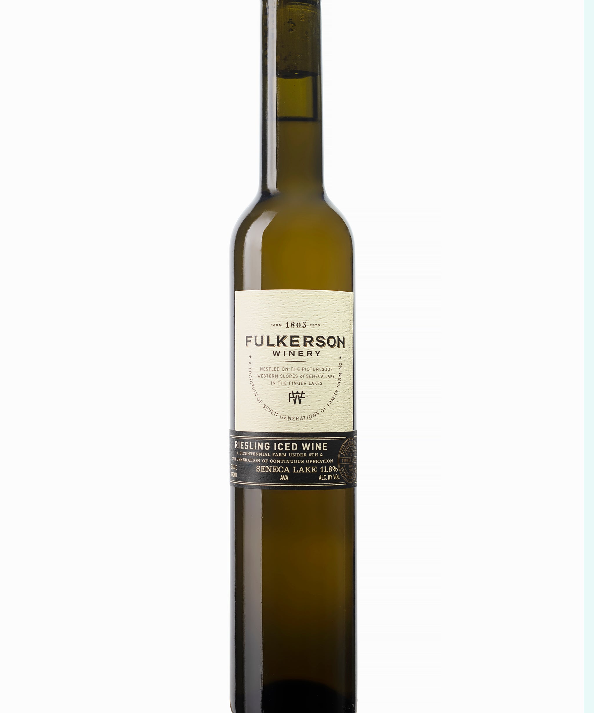 Bottle of Fulkerson Riesling Iced Wine on a white background