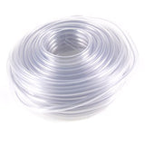 Clear plastic hose coiled on a white background