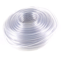 Clear plastic hose coiled on a white background