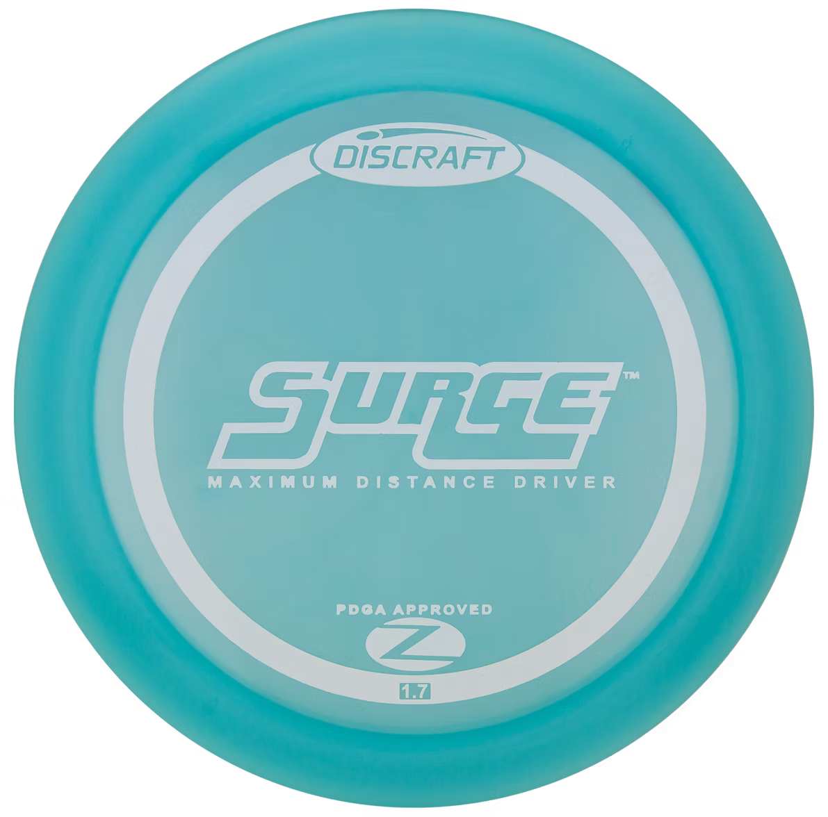 Teal Discraft Surge disc golf disc on a white background