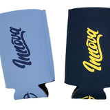 Two can coolers, one blue and one black, with 'Ancora' branding.