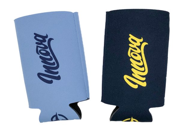 Two can coolers, one blue and one black, with 'Ancora' branding.