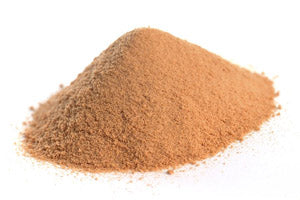 Pile of brown powder on a white background