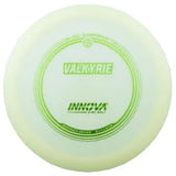 Green disc golf disc with 'Valkyrie' branding on a transparent background