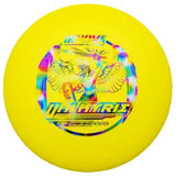 Yellow disc with colorful design on a transparent background