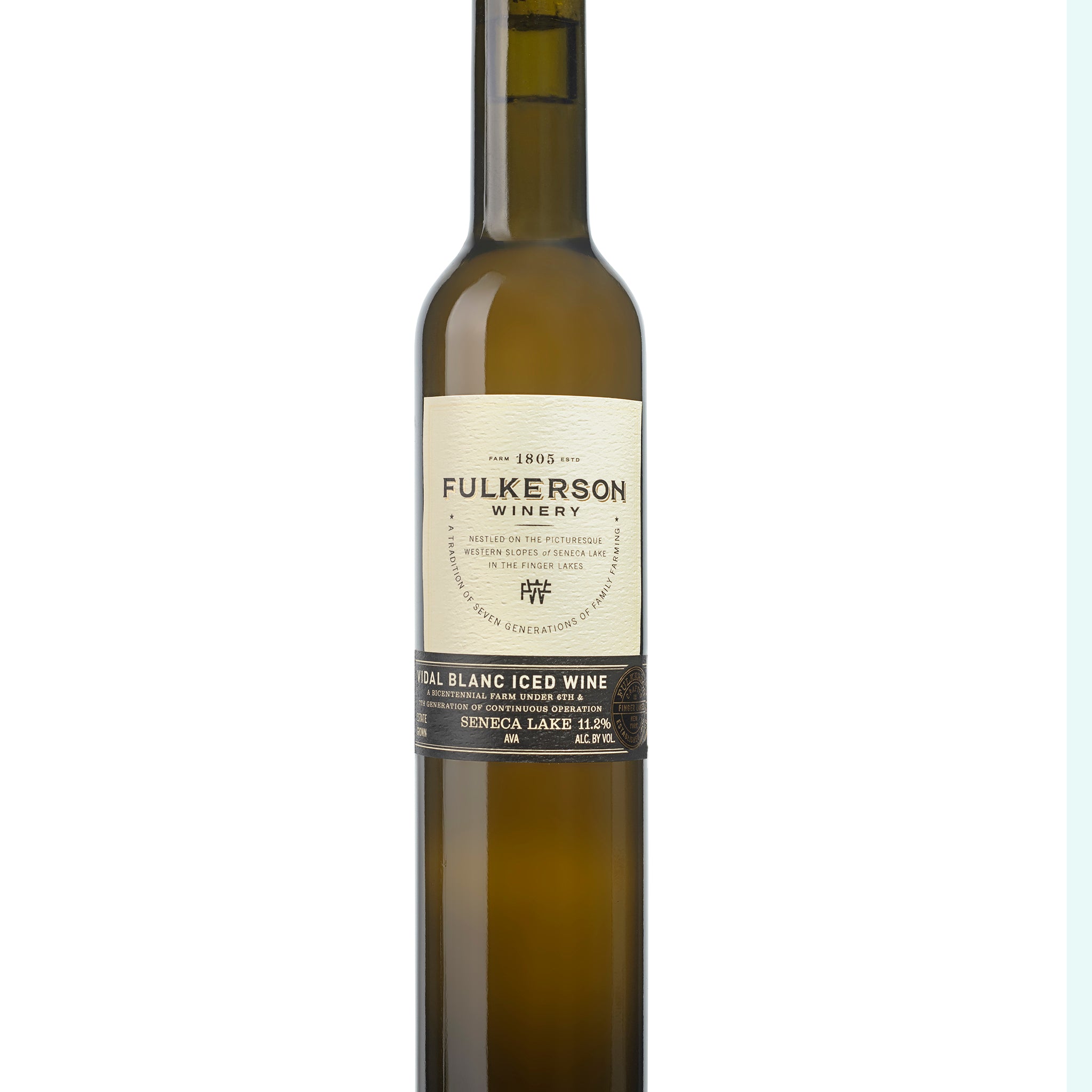 Bottle of Fulkerson Winery Vidal  Blanc Iced Wine on a white background