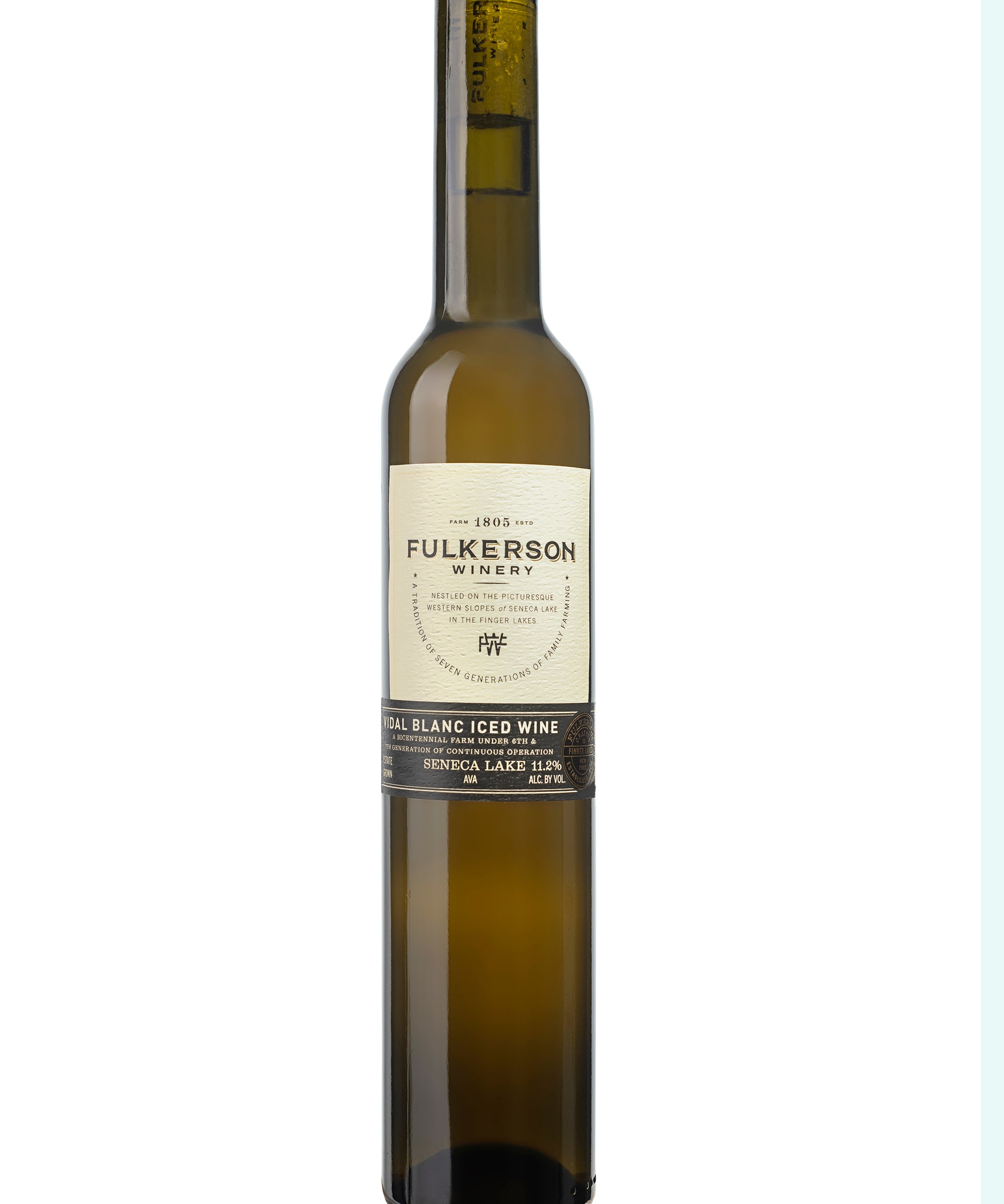 Bottle of Fulkerson Winery Vidal  Blanc Iced Wine on a white background