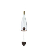 Wine bottle wind chime hanging decoration with a heart-shaped object on a white background