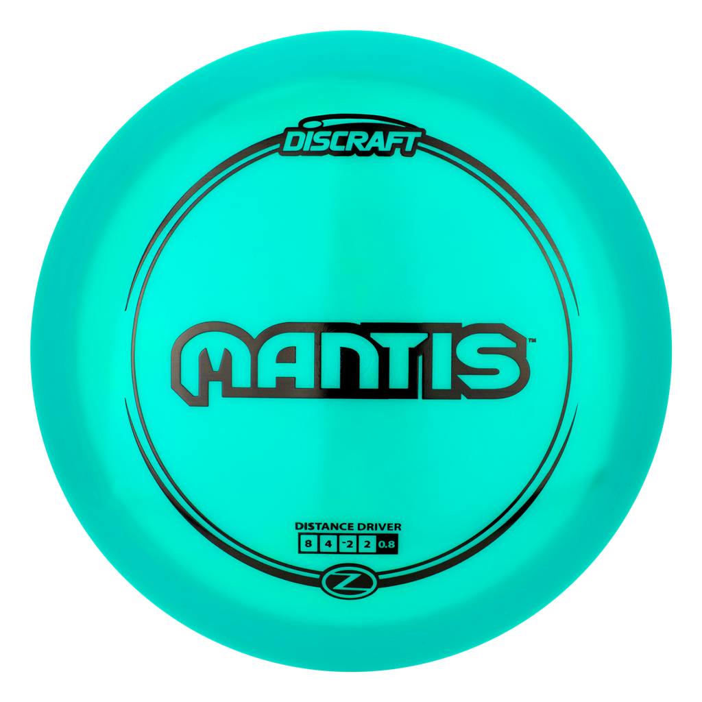 Turquoise Discraft Mantis disc golf disc on a white background